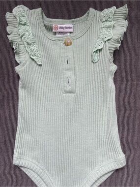 Daisy Fuentes Mint Ribbed Eyelet Ruffle Tank Bodysuit
